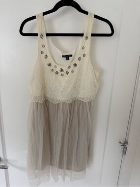 American Eagle Outfitters Cream Lace Embellished Dress medium